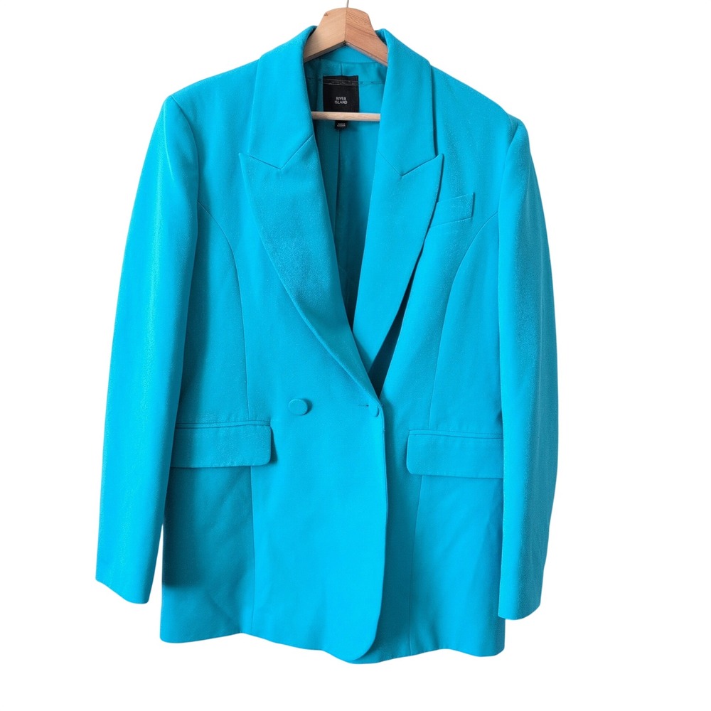 River‎ Island Womens Double Breasted Blazer Turquoise Blue Size 6 US Boss Career